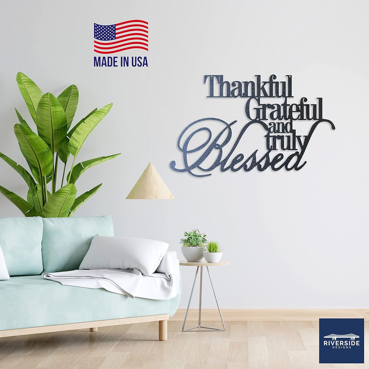 Thankful, Grateful & Truly Blessed Metal Wall Decor | Heavy-Duty and Waterproof | Made in USA (Black, 36")