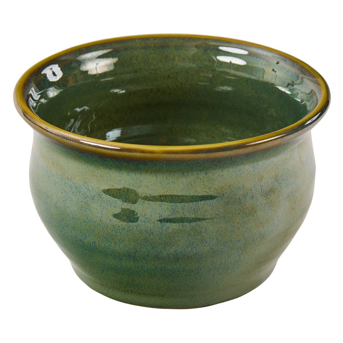 Park Designs Sinclair Caprese stoneware cereal bowl in sage green reactive glaze with amber rim, product view"