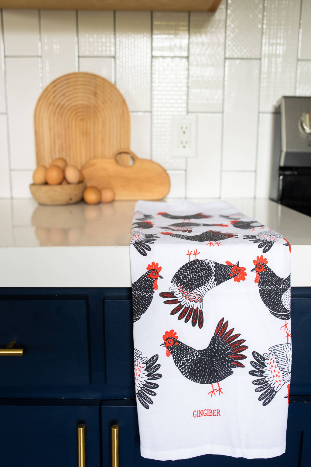 Gingiber Farmhouse Chicken Tea Towel | Artisan-Illustrated Cotton Kitchen Towel