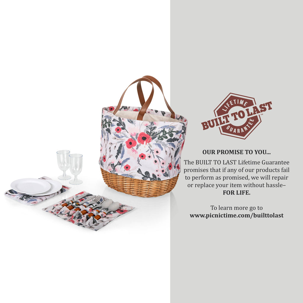 Picnic Time Promenade Picnic Tote for Two | Woven Willow Basket with Wine Glasses & Tableware