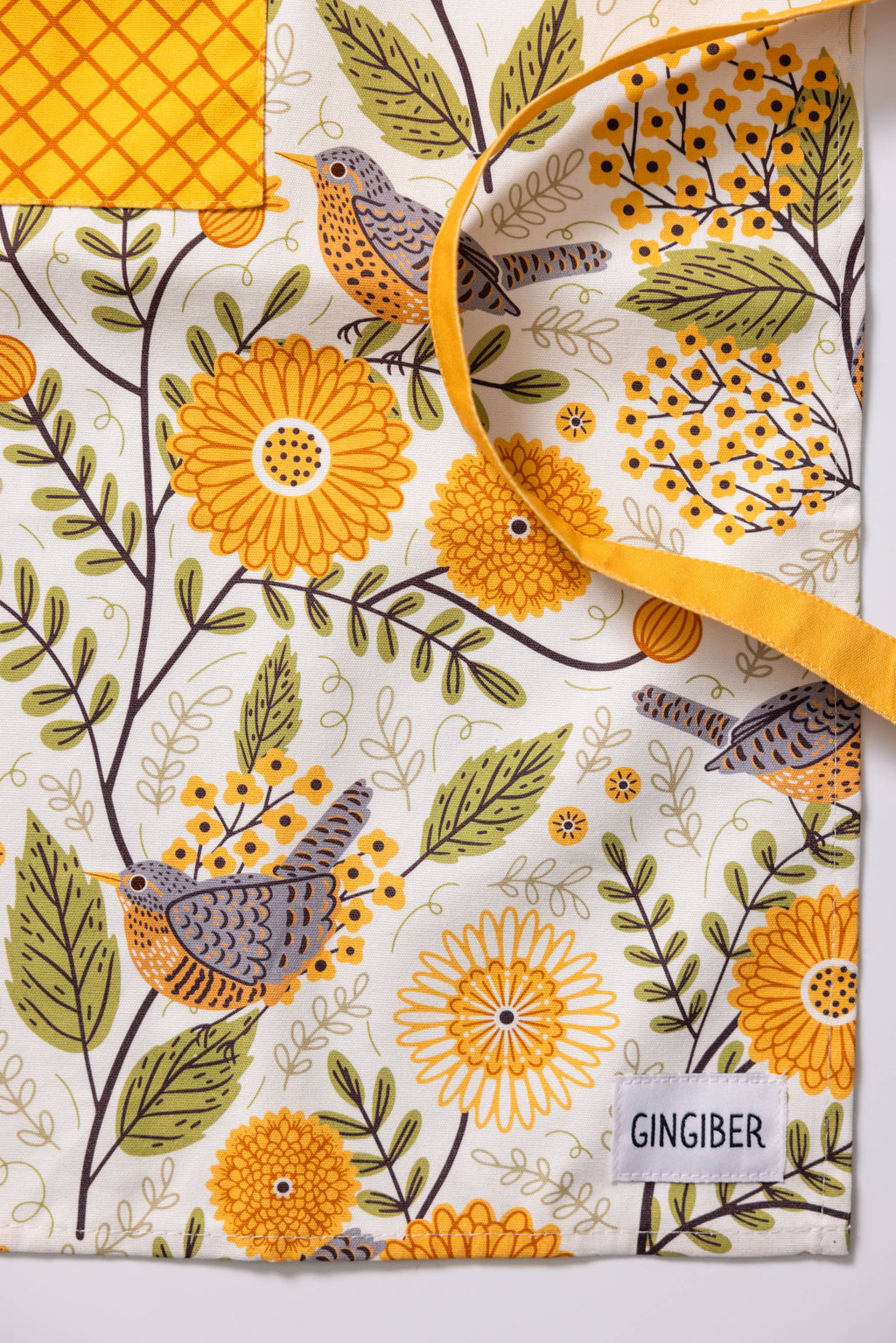 Gingiber Mums & Robins Apron | Artisan-Illustrated Cotton Kitchen Wear