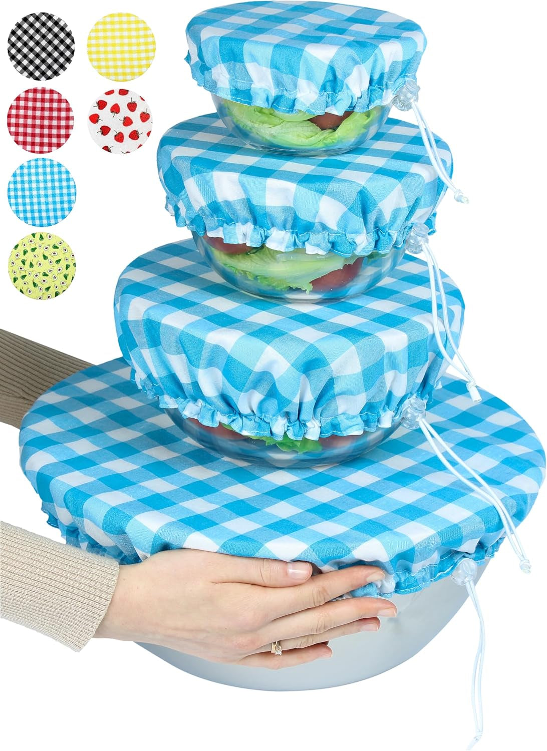 Handmade Reusable Cotton Fabric Bowl Covers - Two Layers of Fabric (Set of 3, Red Plaid-2)