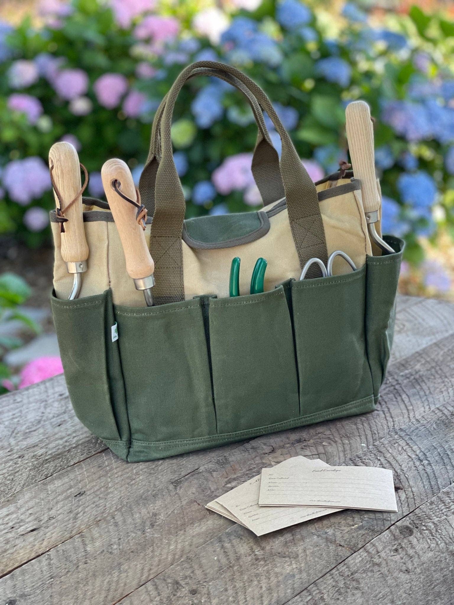 Garden Tool Bag – Heavy Waxed Canvas Tote for Tools & More - Made in USA!