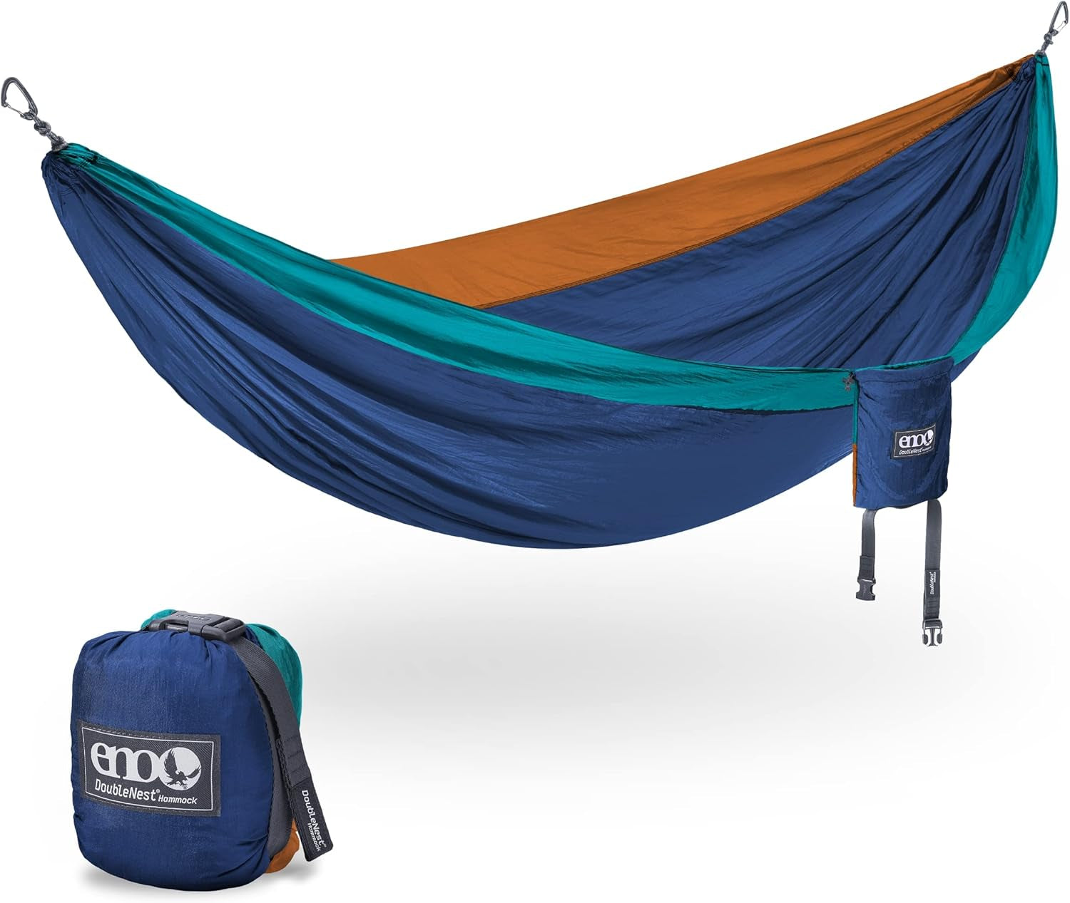 Doublenest Hammock - Lightweight, Portable, 1 to 2 Person Hammock - for Camping, Hiking, Backpacking, Travel, a Festival, or the Beach - Aqua/Sapphire/Amber