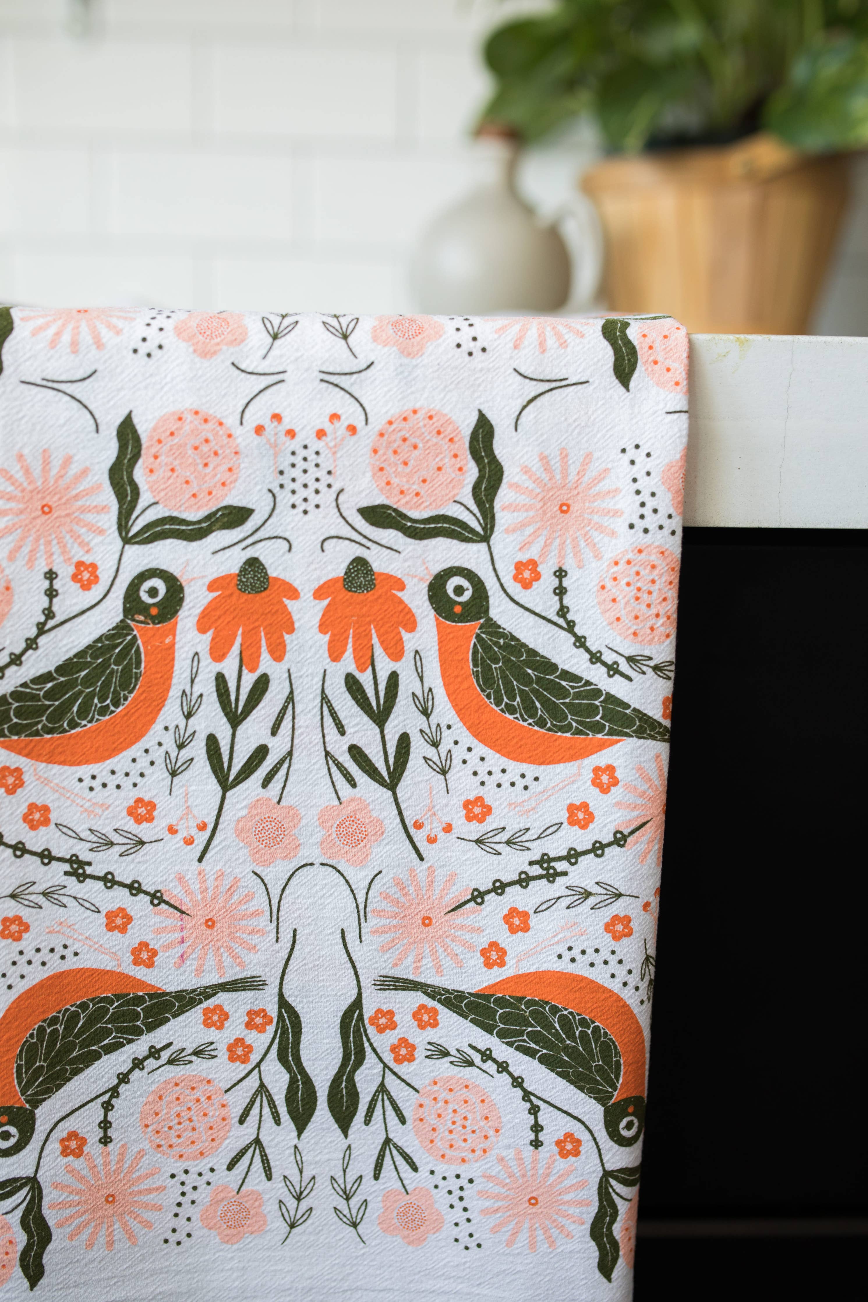 Gingiber Robin Bird Tea Towel | Artisan-Illustrated Cotton Kitchen Towel