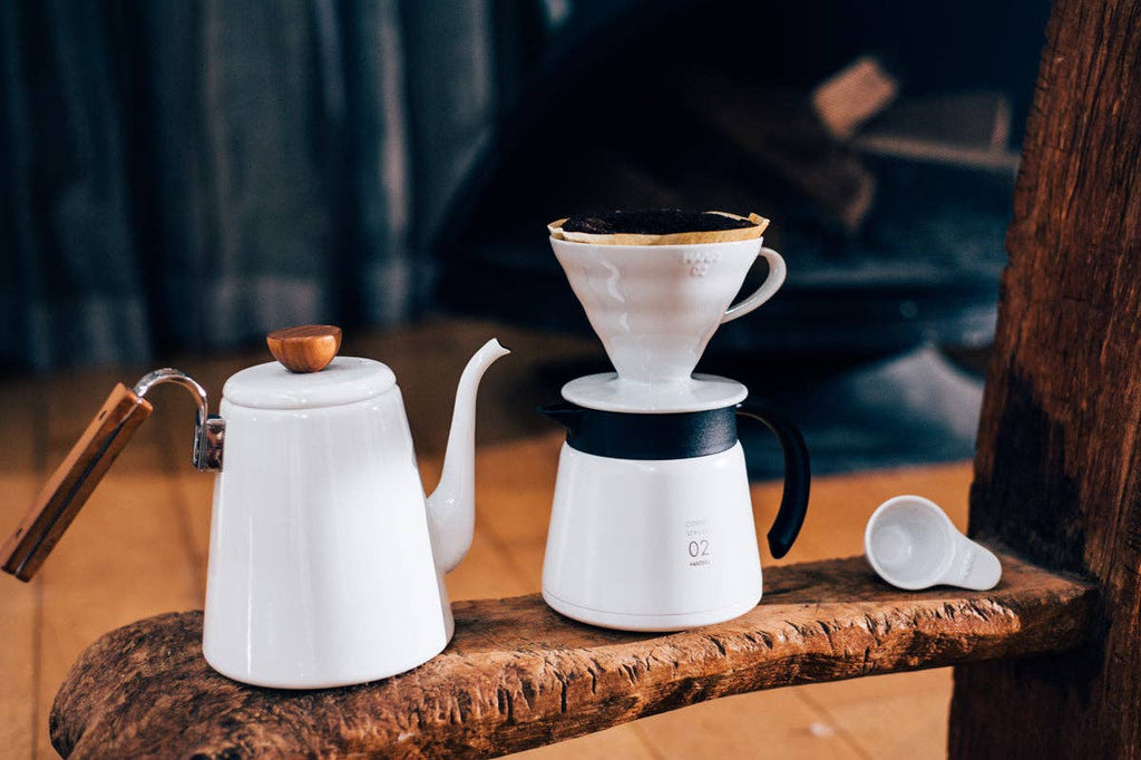 Bona Enamel Pour Over Coffee Kettle with Wood Handle, 800mL — Hario