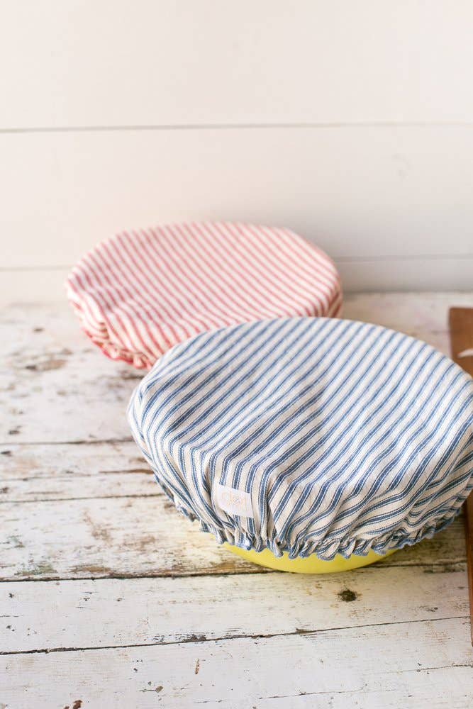 Reusable Bowl Cover in Ticking Stripes, Extra Large MADE IN USA!