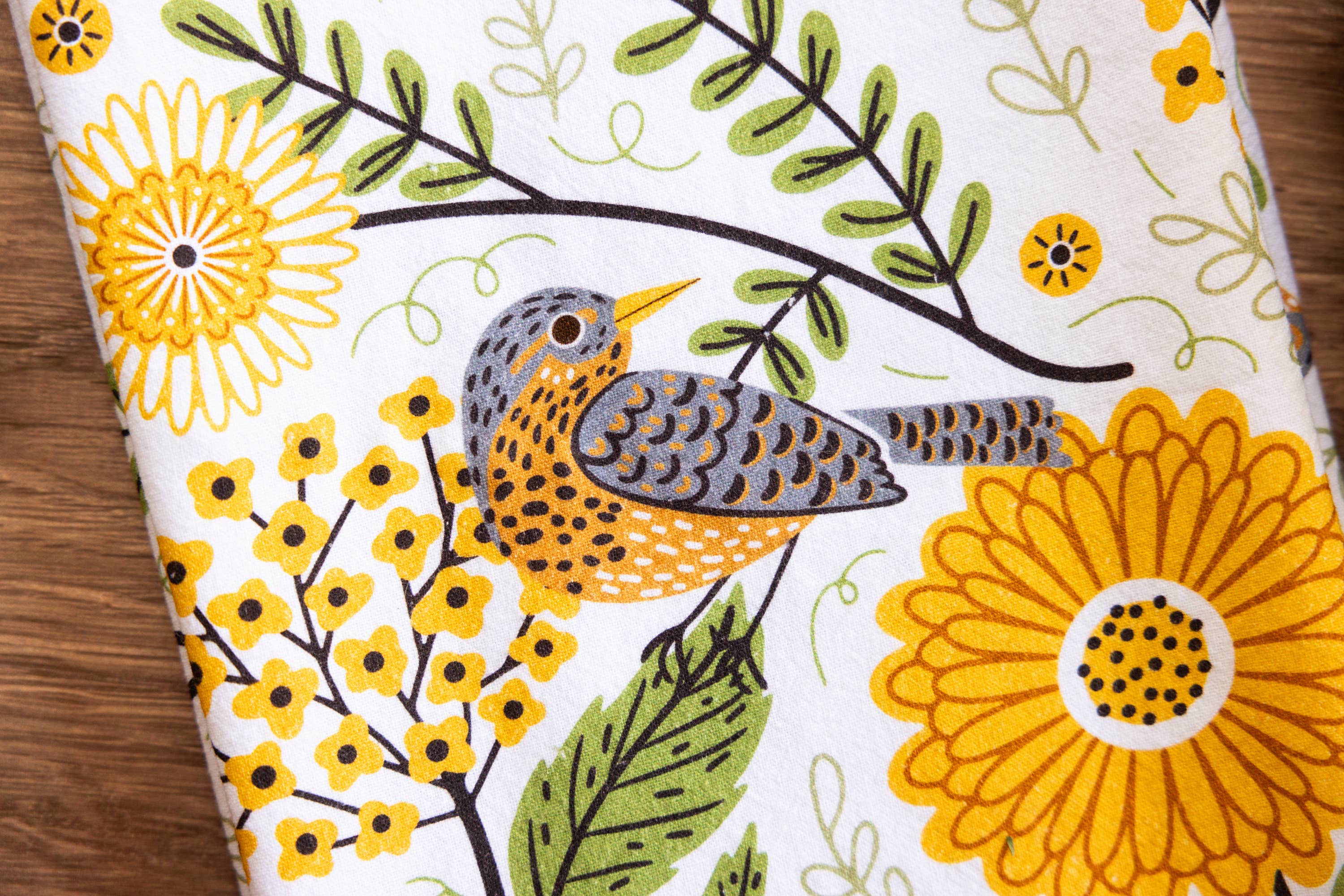 Gingiber Mums & Robins Tea Towel | Artisan-Illustrated Cotton Kitchen Towel
