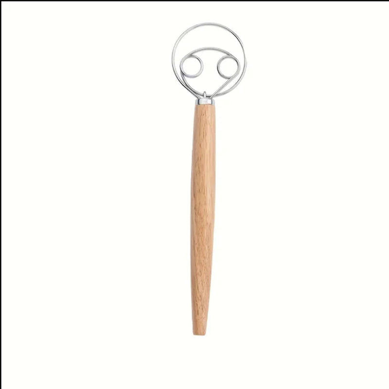 Danish Dough Whisk Stainless Steel Dough Hook Dutch Whisk for Sourdough Bread Dough Mixer Hand Wooden Handle Kitchen Whisking Mixing Tool Bread Making Tools and Supplies