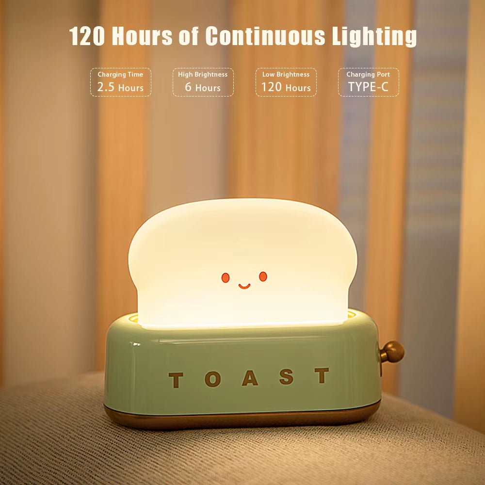 BANDIAN Bread Toast Cartoon LED Night Light Cute Home Decor Kawaii Bread Table Lamps Night Portable Light with Timer Tiny Lamp