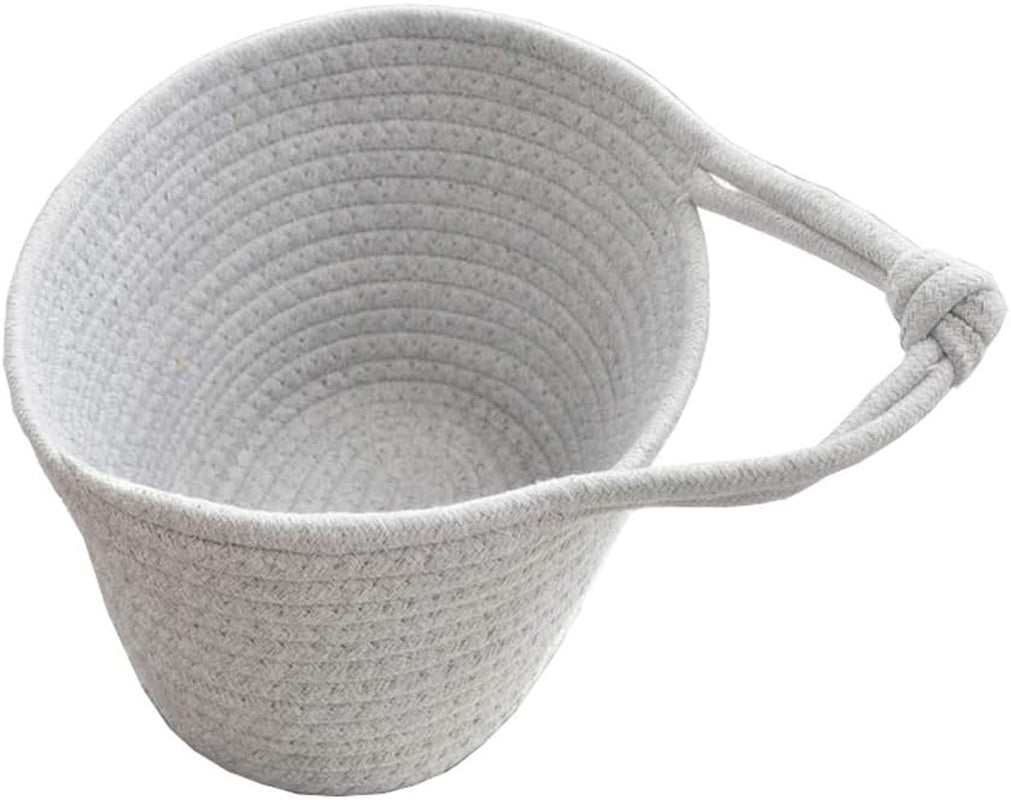Personality Cotton Woven Fold Snacks Debris Sorting Storage Basket Hang Rope Woven Home Decor for Kids Room Decorative Perfect for Storing Small Household Items (Beige)