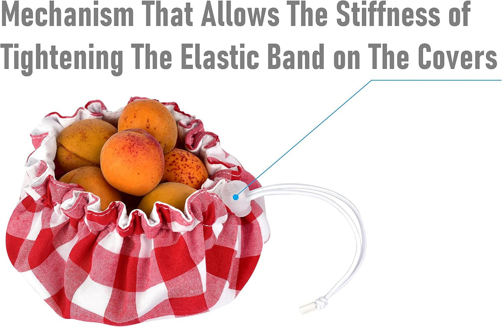 Handmade Reusable Cotton Fabric Bowl Covers - Two Layers of Fabric (Set of 3, Red Plaid-2)