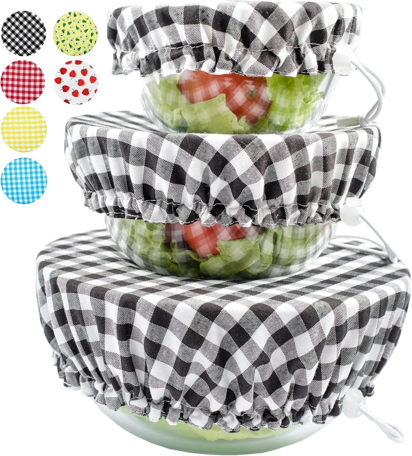 Handmade Reusable Cotton Fabric Bowl Covers - Two Layers of Fabric (Set of 3, Red Plaid-2)