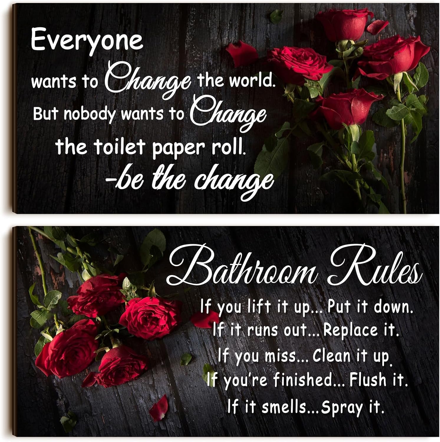 2 Pieces Funny Bathroom Signs Bathroom Wall Decor Toilet Wall Accessories Farmhouse Toilet Rustic Wooden Signs(Elegant Style)