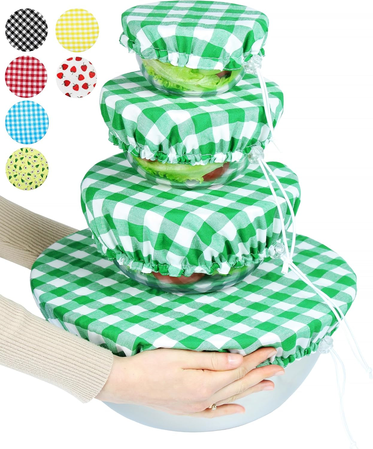 Handmade Reusable Cotton Fabric Bowl Covers - Two Layers of Fabric (Set of 3, Red Plaid-2)