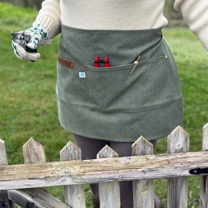 Hunter Green Waxed Canvas Half Apron with Real Leather Strap Made in USA!