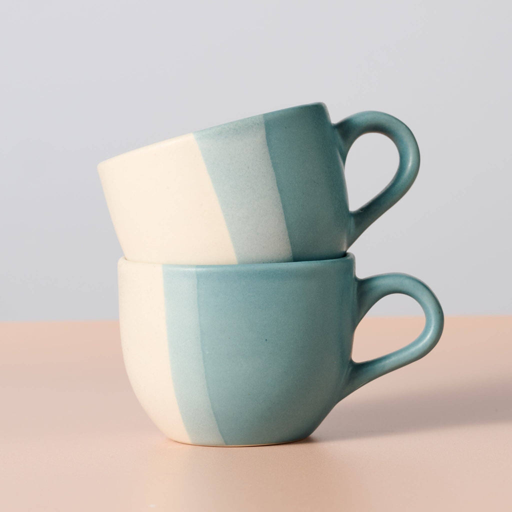 Pheeka Striped Teacups, Set of 2 – Handcrafted Clay