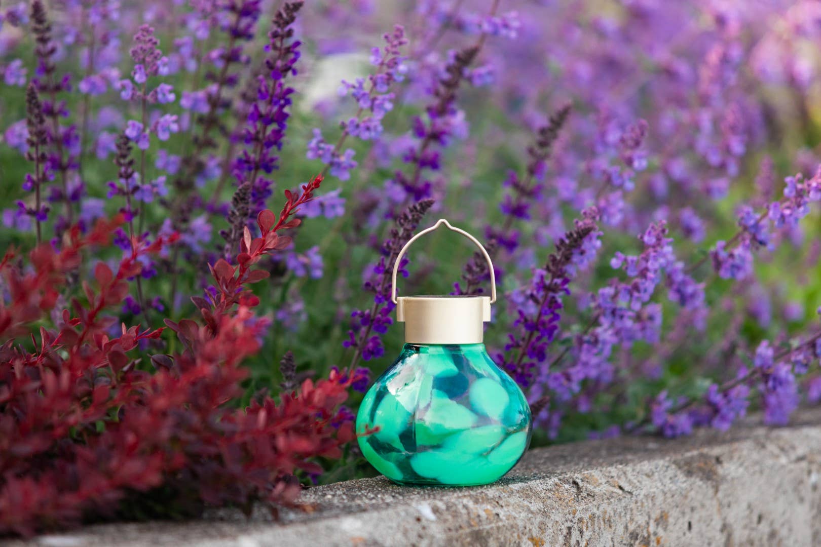 *New* Tea Lantern - 5" Hand-Blown Glass Solar Lantern - Teal