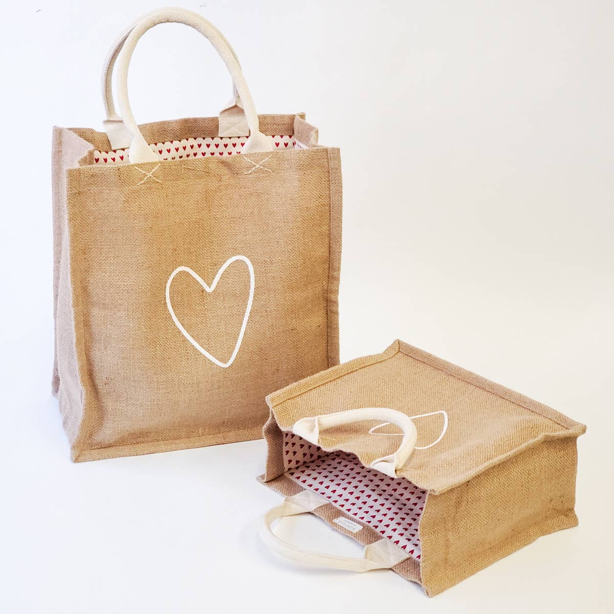 Heart Lined Jute Garden Tote, Handmade Market & Flower Bag
