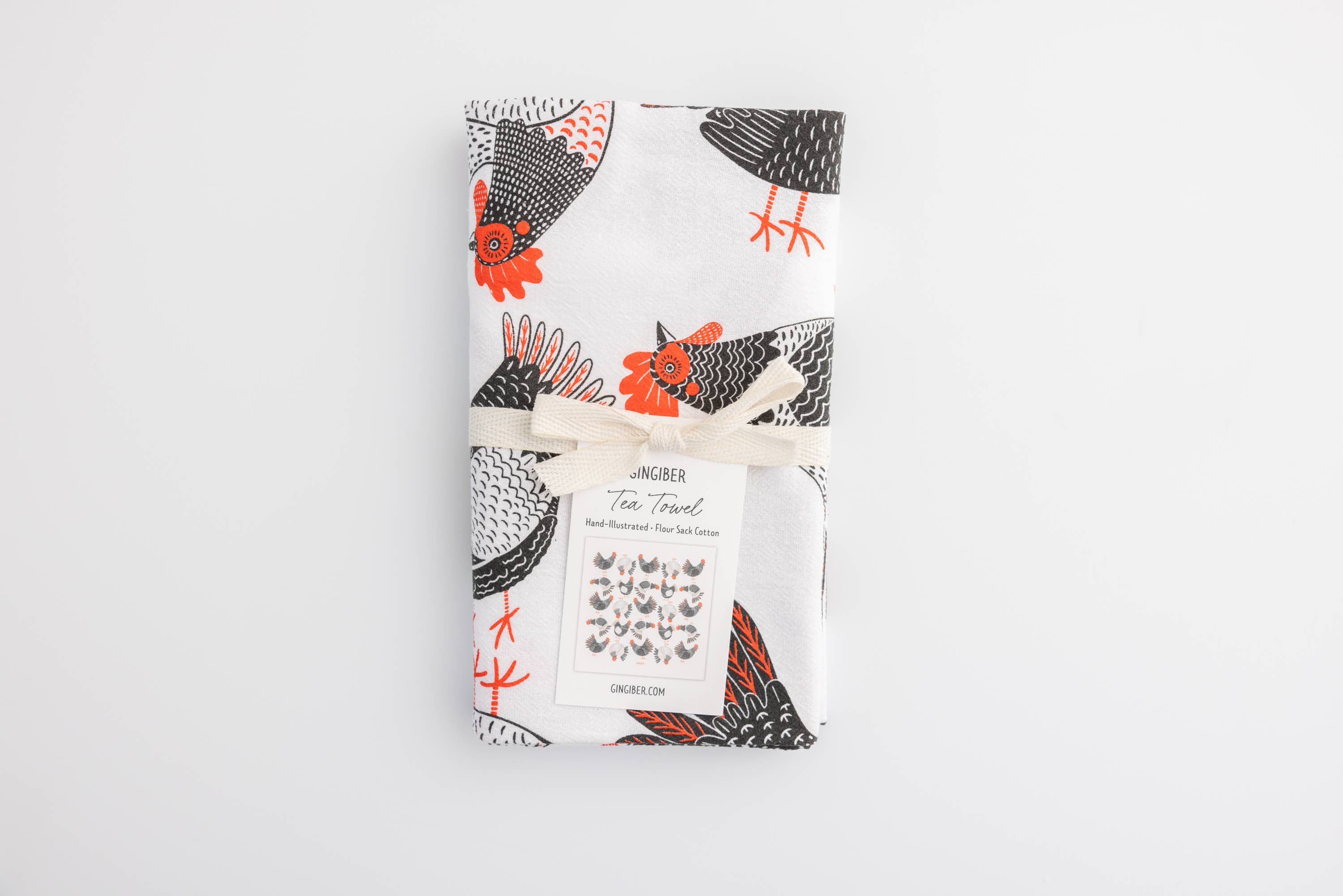 Gingiber Farmhouse Chicken Tea Towel | Artisan-Illustrated Cotton Kitchen Towel