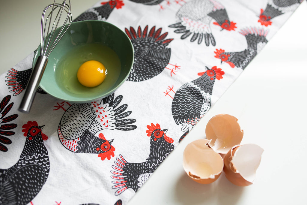 Gingiber Farmhouse Chicken Tea Towel | Artisan-Illustrated Cotton Kitchen Towel