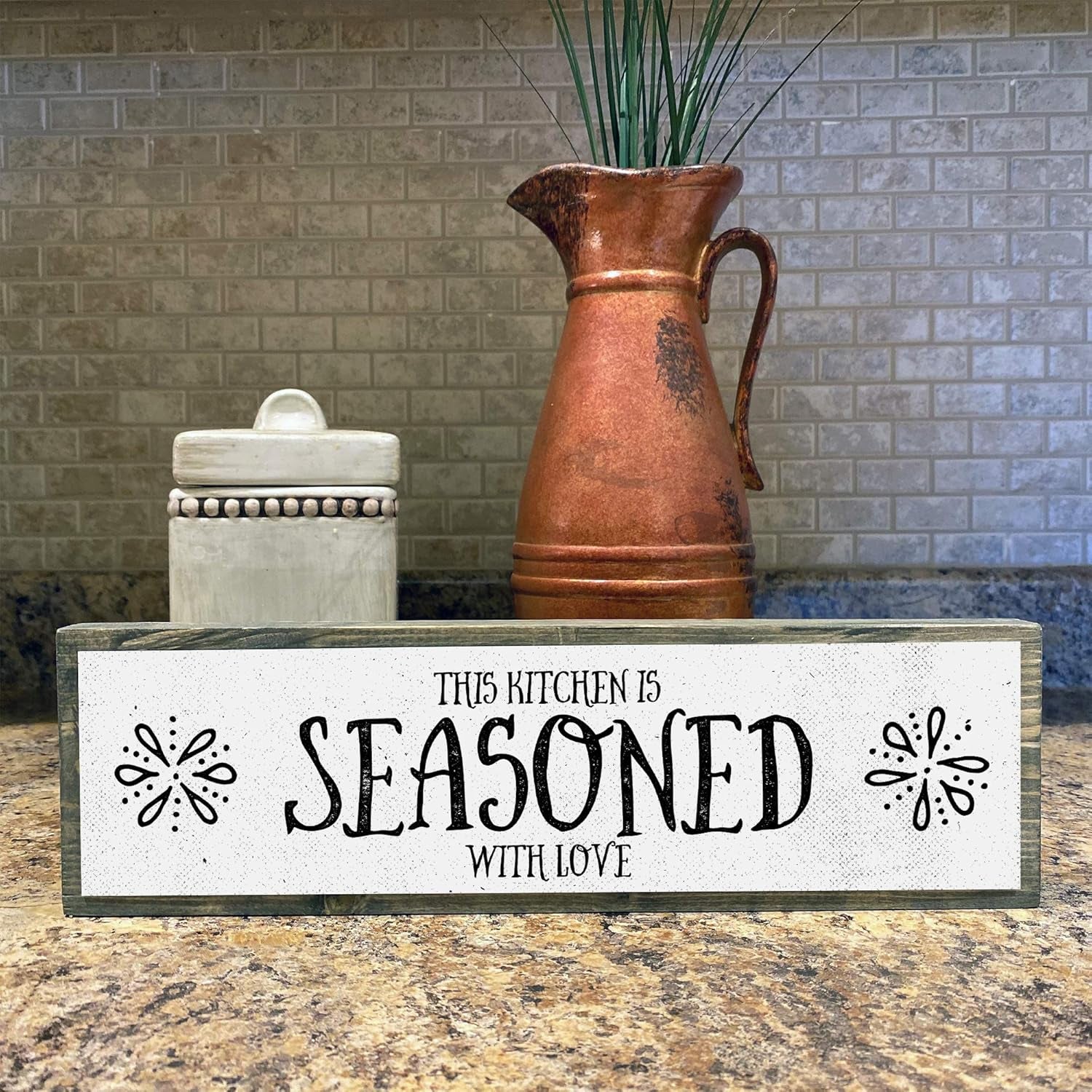 Kitchen Wood Signs (Medium - Wood and Metal, This Kitchen Is Seasoned with Love)