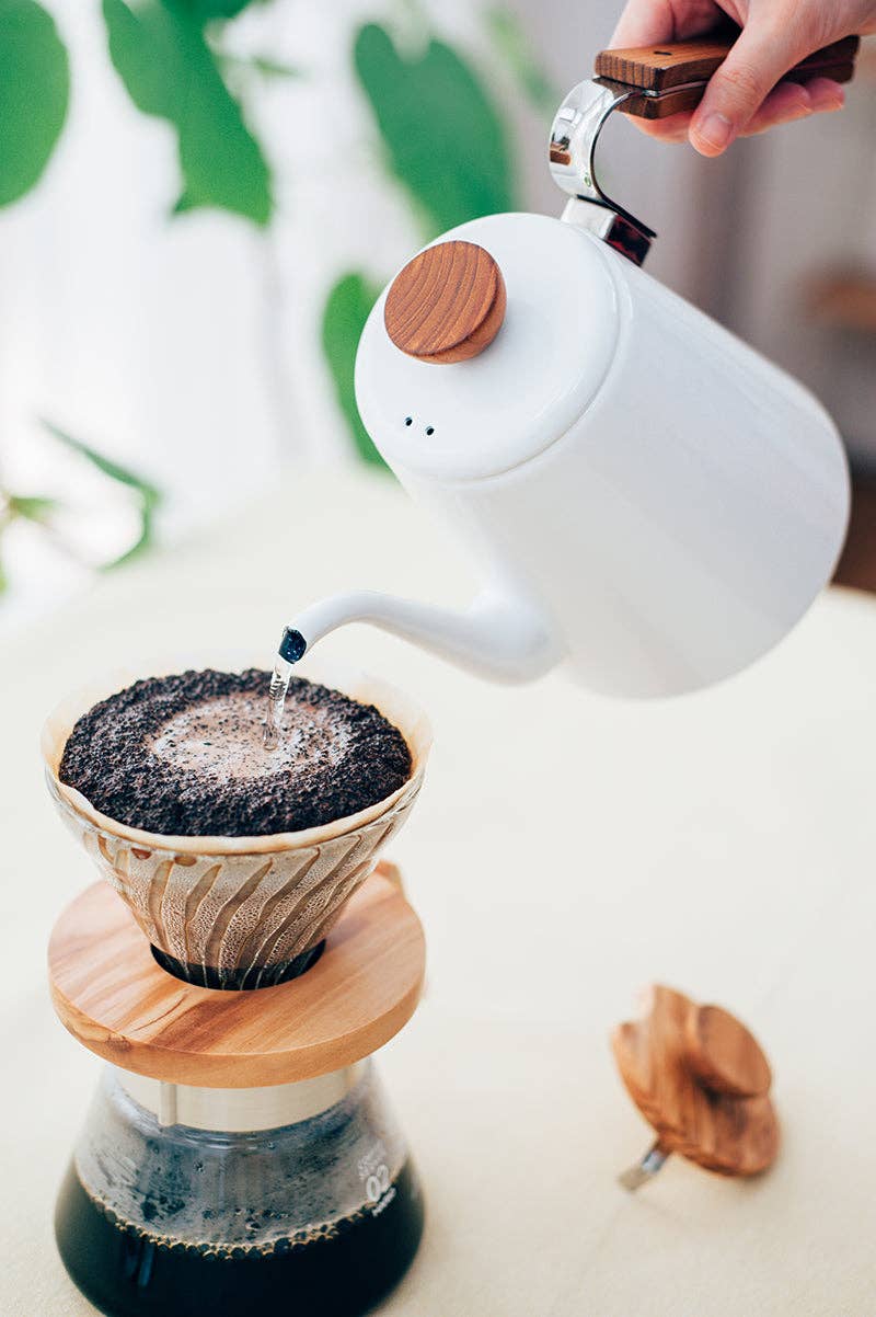 Bona Enamel Pour Over Coffee Kettle with Wood Handle, 800mL — Hario