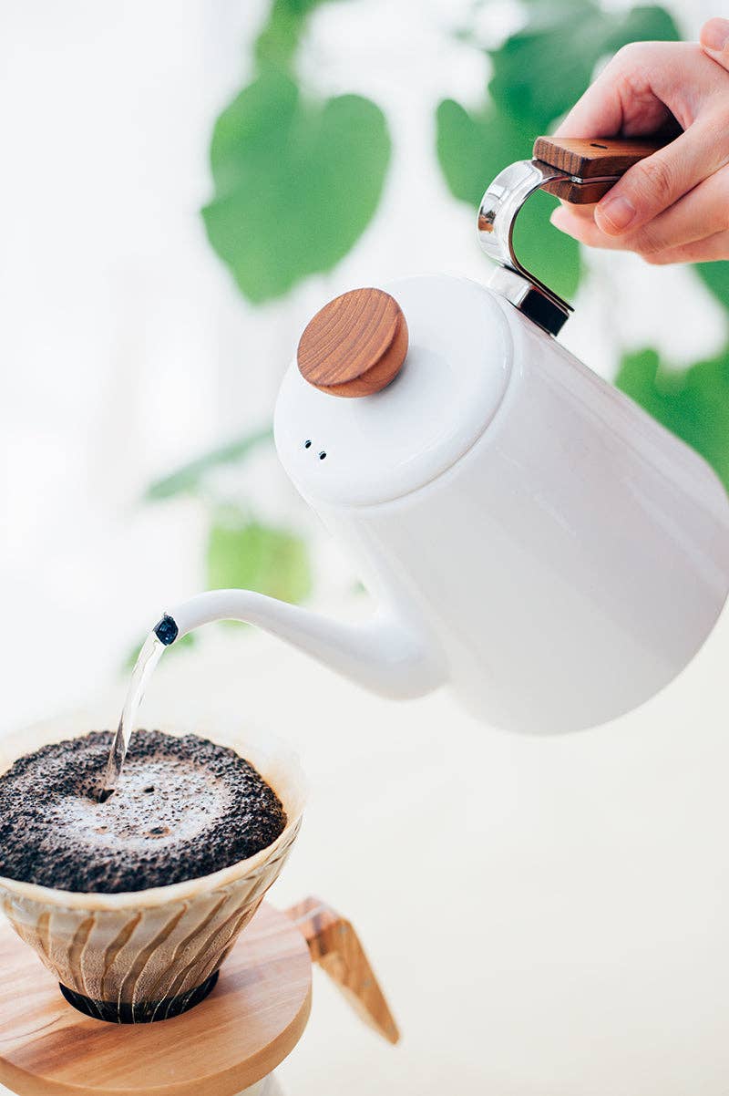 Bona Enamel Pour Over Coffee Kettle with Wood Handle, 800mL — Hario