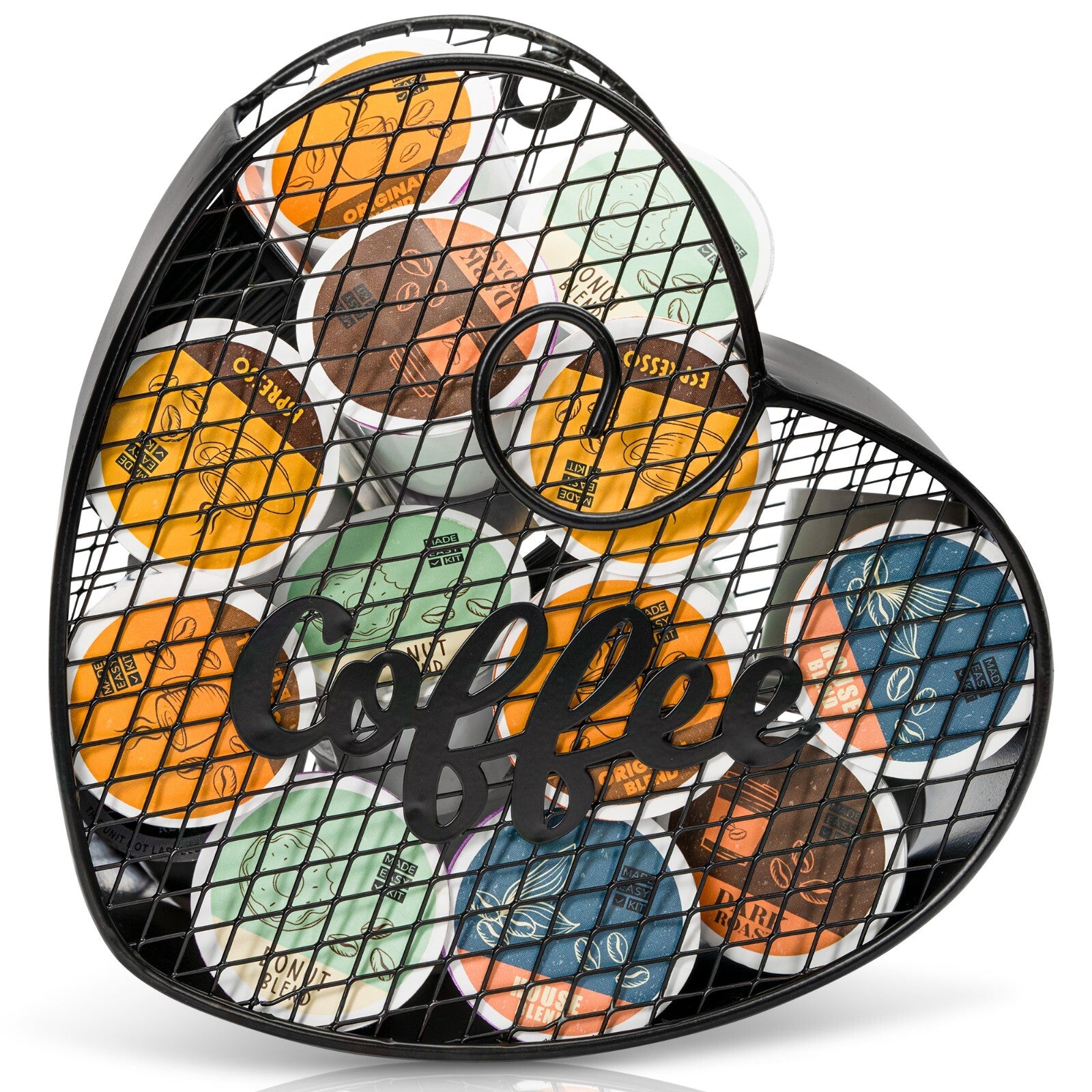 Made Easy Kit Coffee Pod Organizer, Coffee Bar Functional Décor, Black Heart