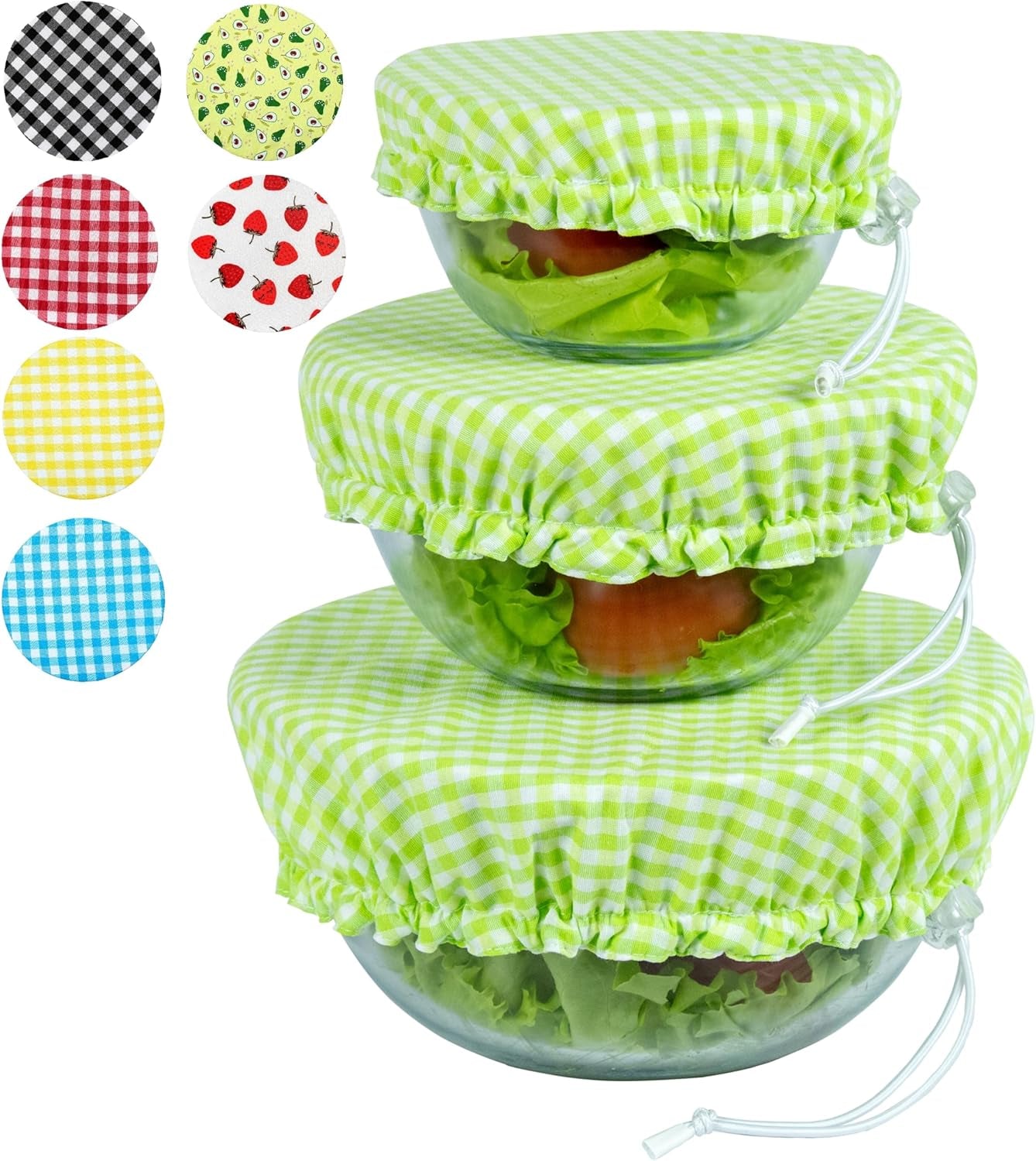 Handmade Reusable Cotton Fabric Bowl Covers - Two Layers of Fabric (Set of 3, Red Plaid-2)