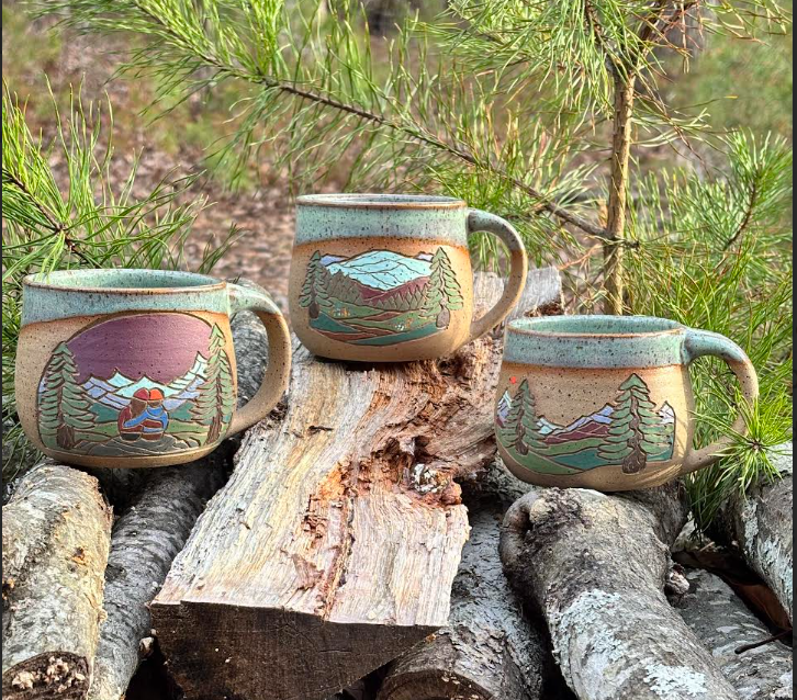 Forest Jeannie Pottery Artisan Mountain Stoneware Mug · 16 oz | Choose Your Design