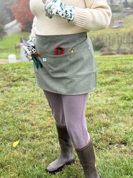 Hunter Green Waxed Canvas Half Apron with Real Leather Strap Made in USA!