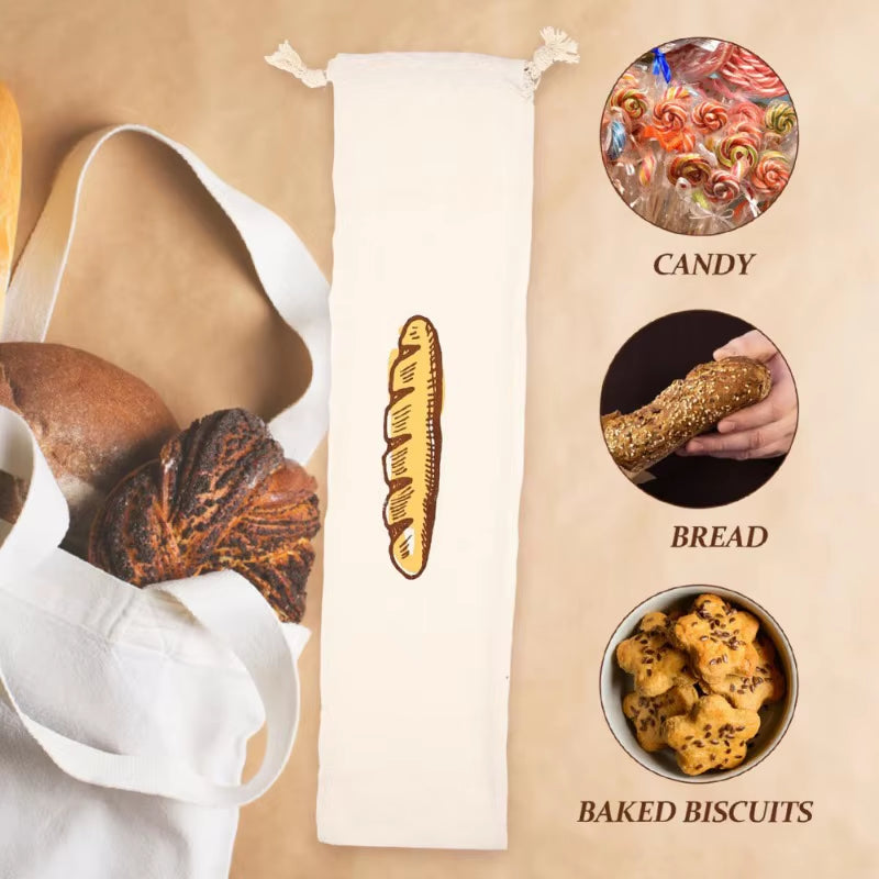 Linen Bread Bag Large Reusable Baguette Cotton Drawstring Storage Bag Homemade Bread Fresh Eco Friendly Keeping Kitchen Containe