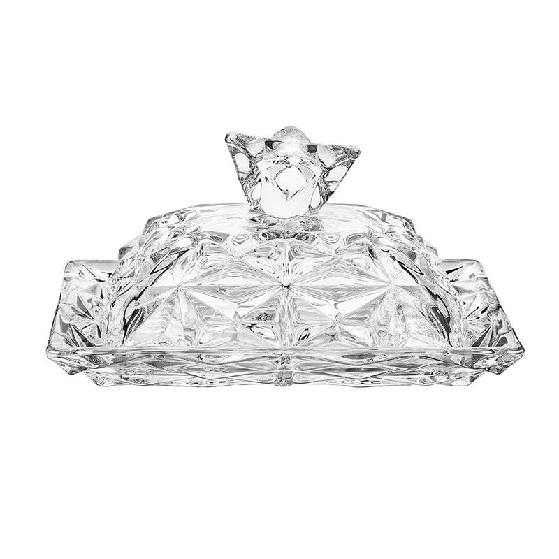 Crystal-Cut Glass Butter Dish with Cover