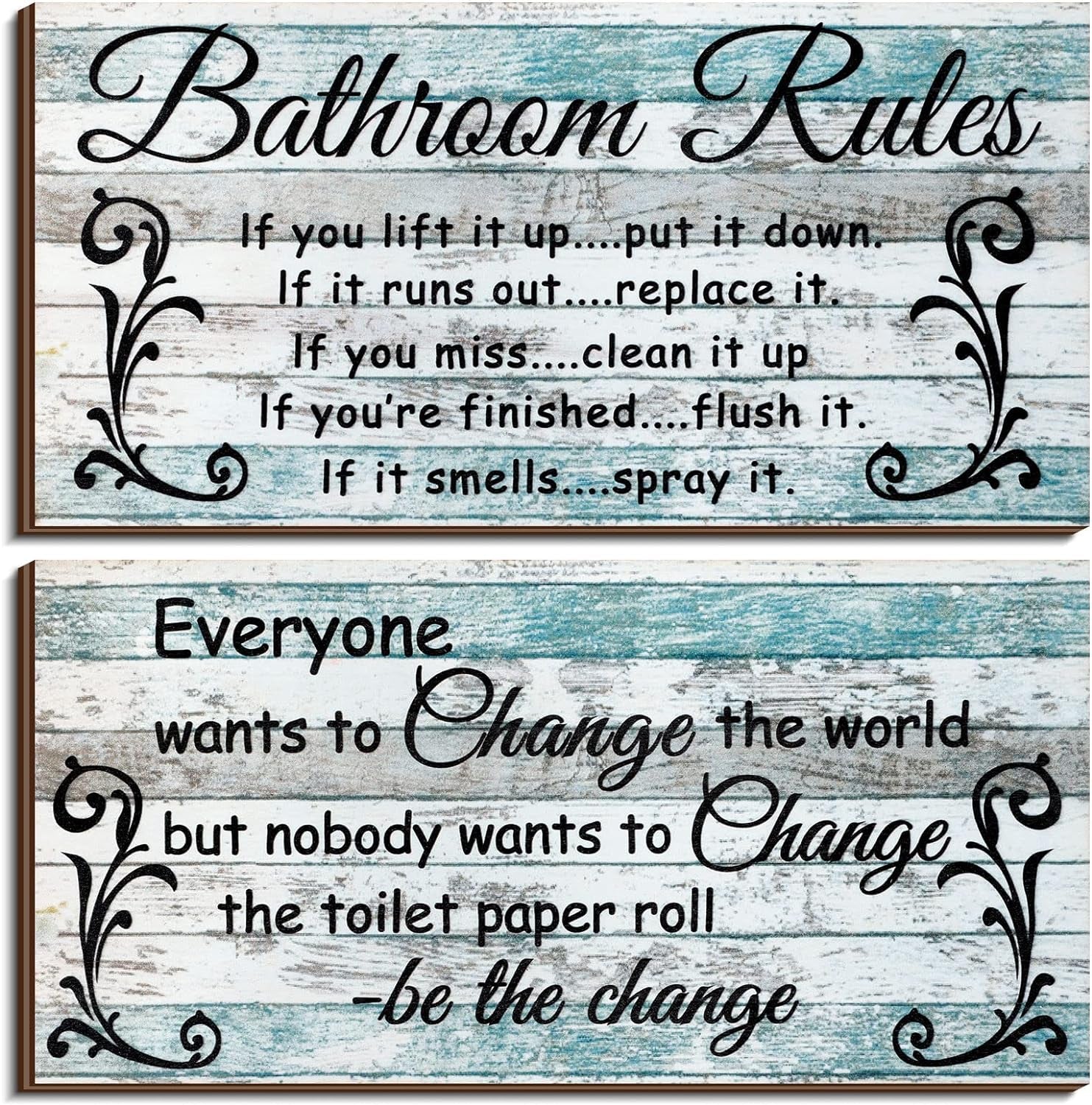 2 Pieces Funny Bathroom Signs Bathroom Wall Decor Toilet Wall Accessories Farmhouse Toilet Rustic Wooden Signs(Elegant Style)