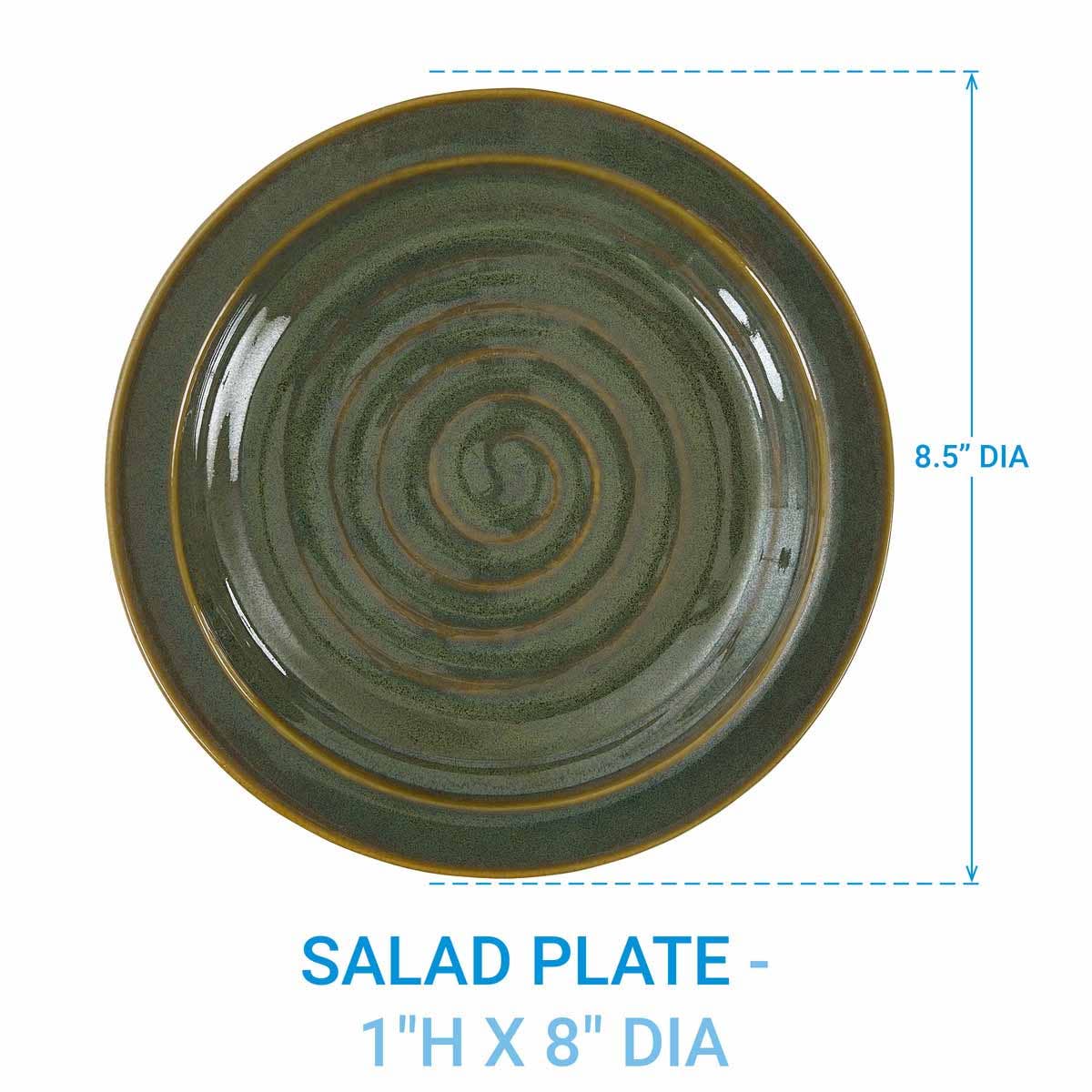 Park Designs Sinclair Caprese salad plate dimensions — 8.5 inch diameter, 1 inch height, reactive glaze stoneware"