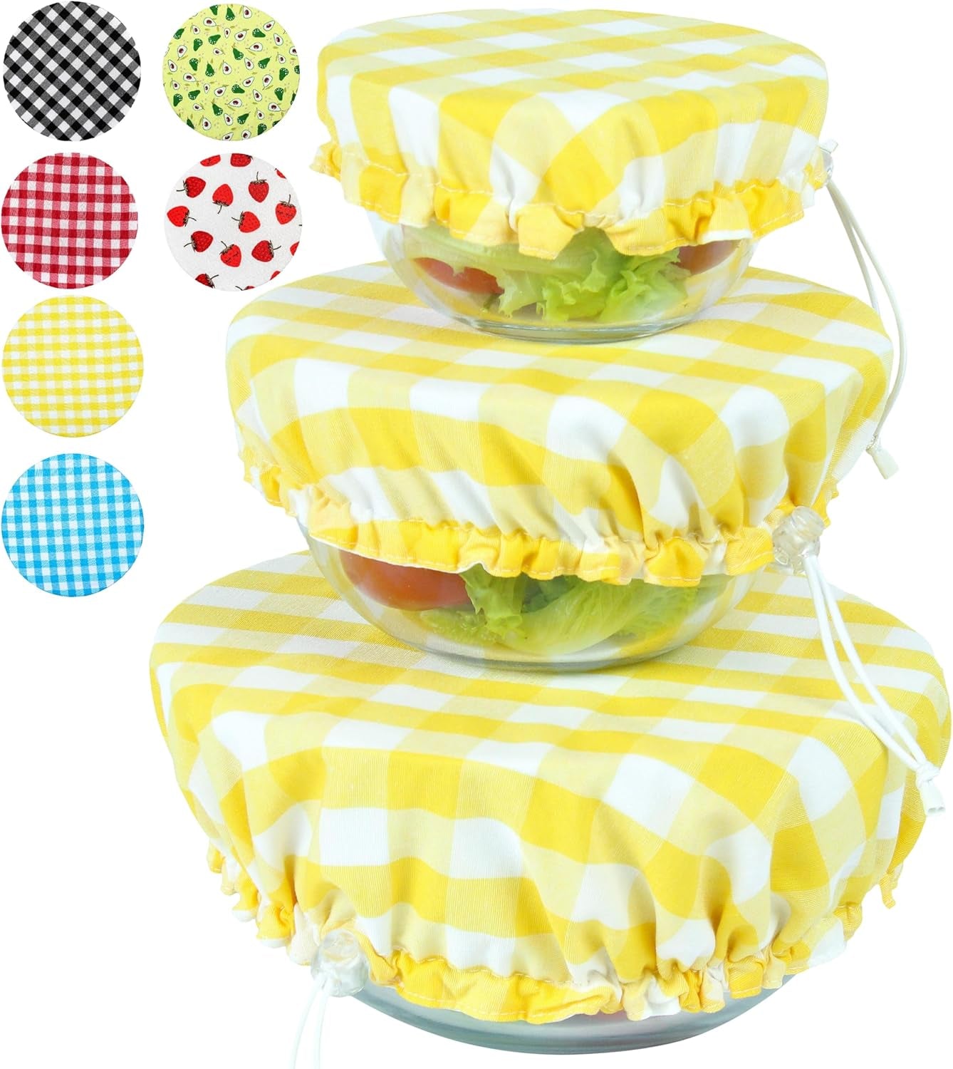 Handmade Reusable Cotton Fabric Bowl Covers - Two Layers of Fabric (Set of 3, Red Plaid-2)