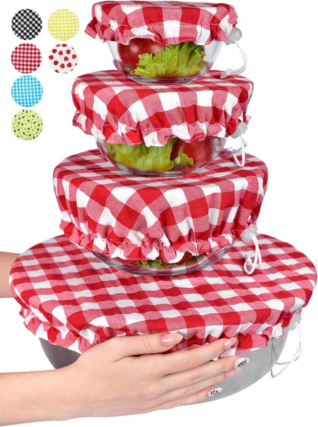 Handmade Reusable Cotton Fabric Bowl Covers - Two Layers of Fabric (Set of 3, Red Plaid-2)