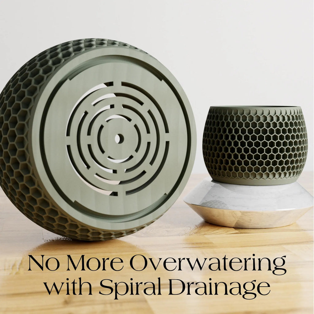 Wood Honeycomb Planter, Unique 3D Printed Plant Pot with Drainage & Saucer for Houseplants, 9 Color Options, Small to Large, 4 5 6 7 8 Inch