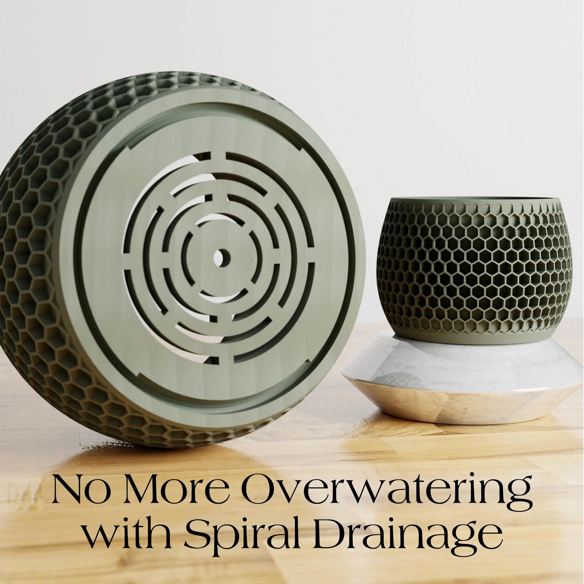 Wood Honeycomb Planter, Unique 3D Printed Plant Pot with Drainage & Saucer for Houseplants, 9 Color Options, Small to Large, 4 5 6 7 8 Inch