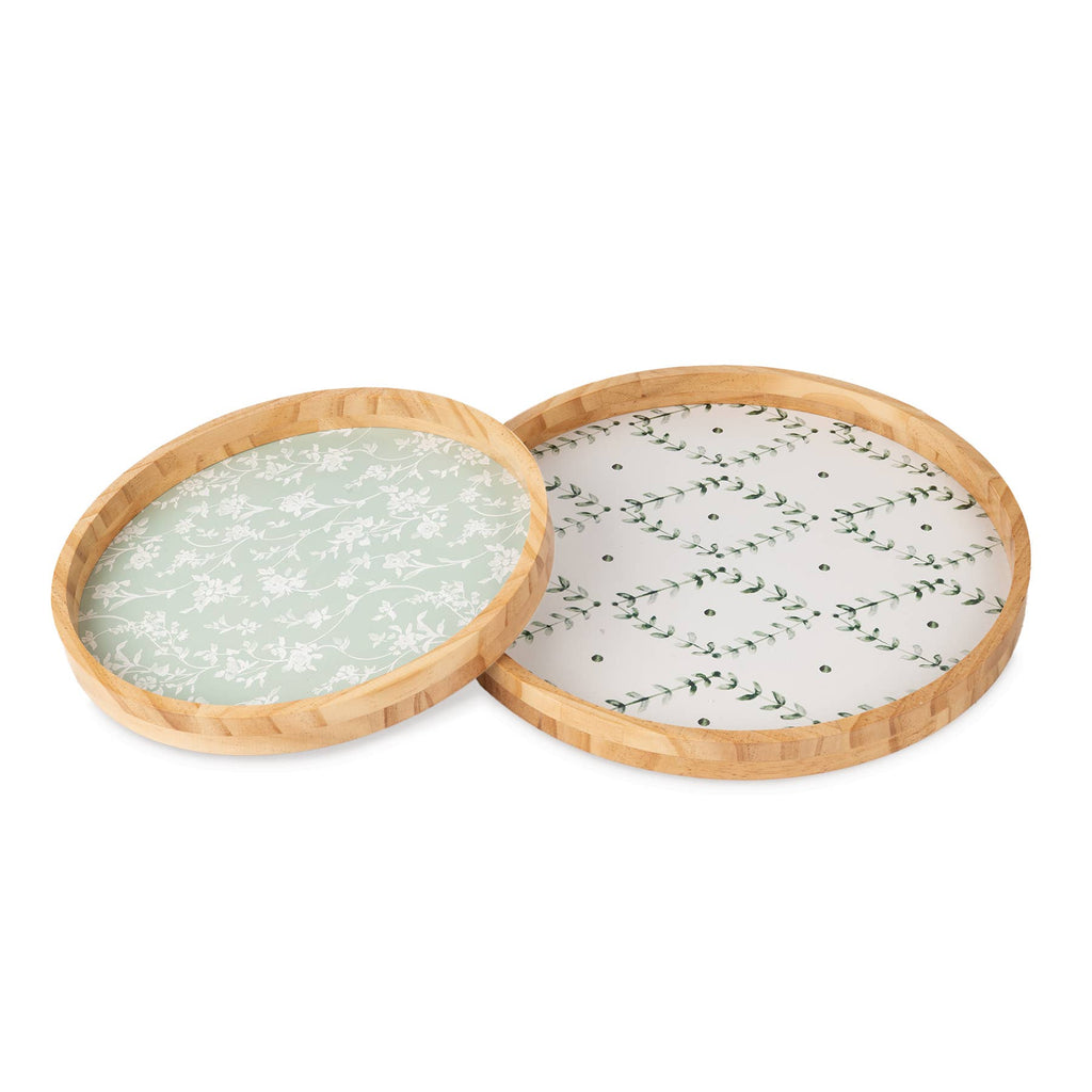 Cottage Bloom Wooden Round Tray S/2