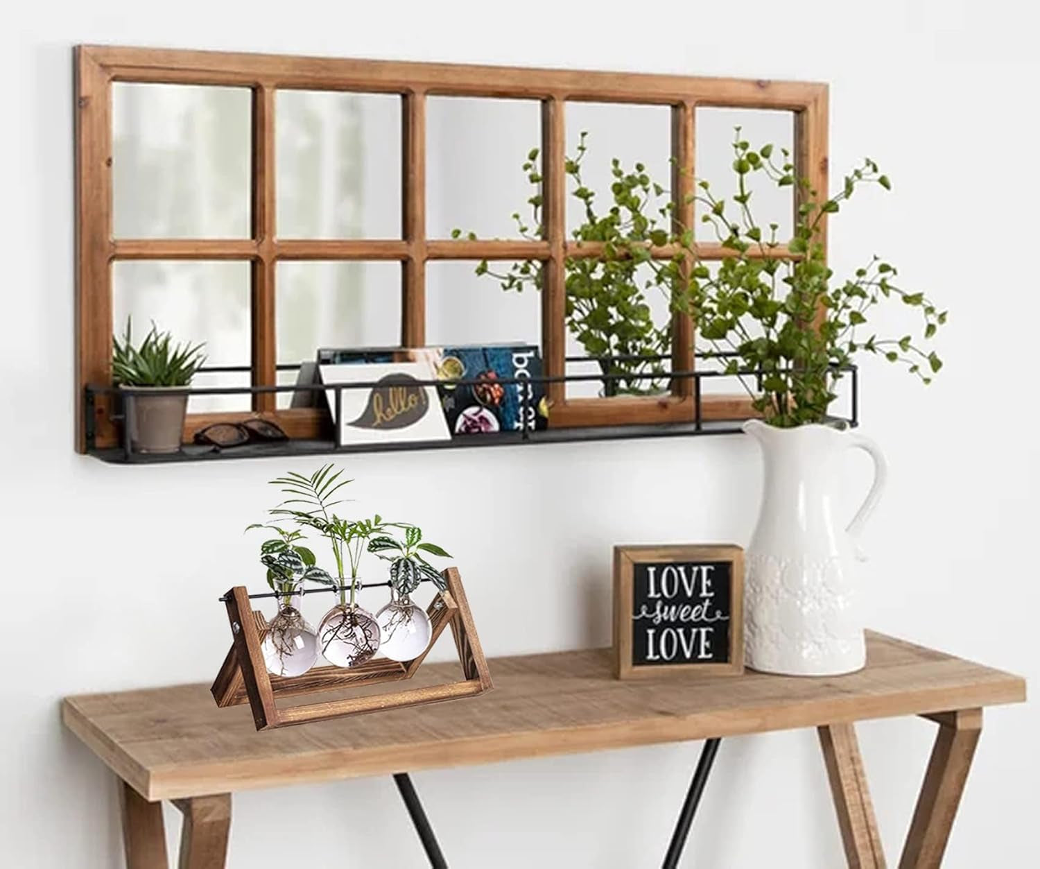 Plant Terrarium Propagation Station - 3 Glass Bulb Vases with Retro Wooden Stand Boho Desktop Planter for Hydroponics Home Garden Indoor Home Office Decor Unique Gifts for Women & Plant Lovers