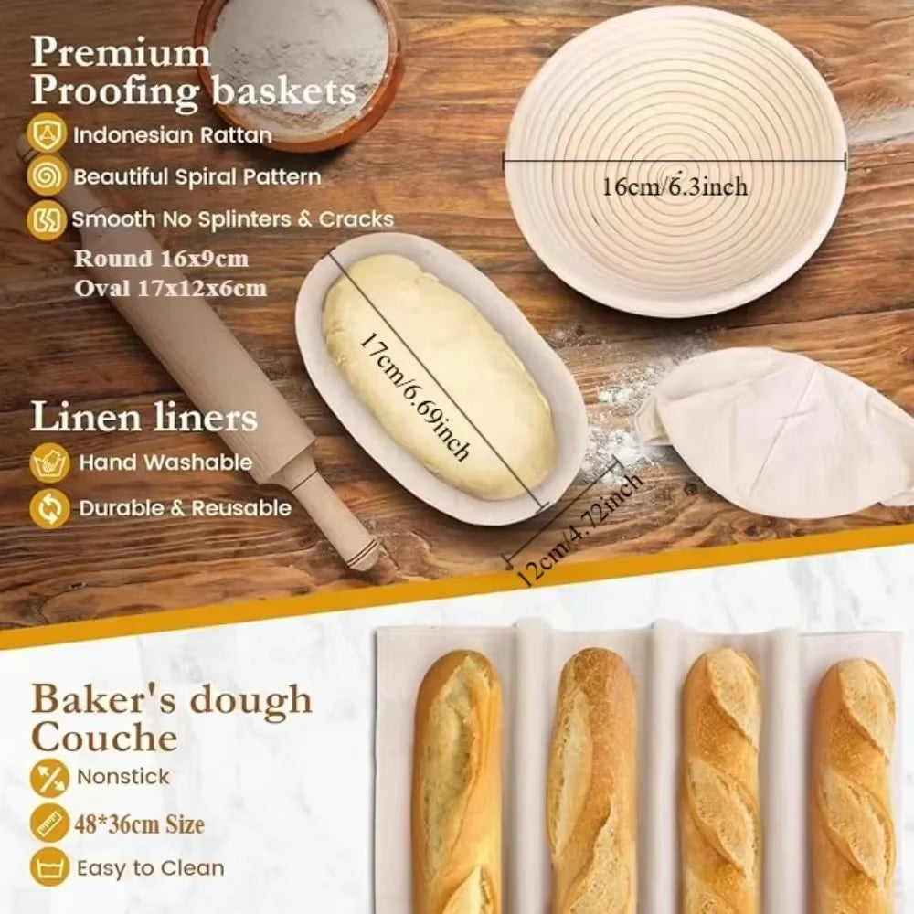 16Pcs Sourdough Bread Baking Supplies Kit Oval round Fermentation Basket Dough Scraper Mat for Supplies Baking Gift for Beginner