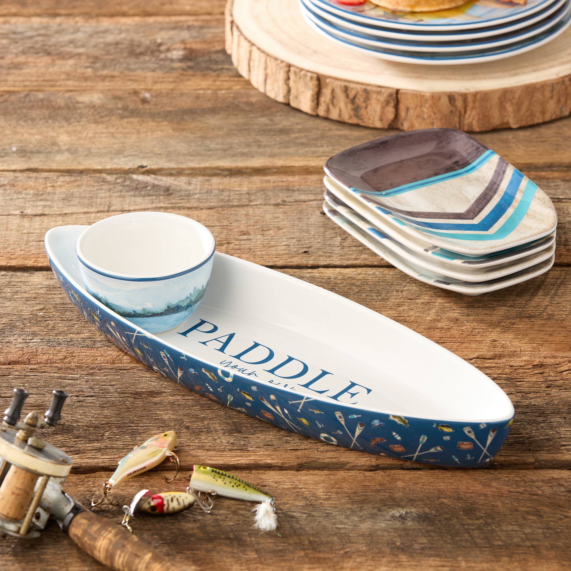 Canoe Chip & Dip Serving Set with 2 Lake Life Spreaders