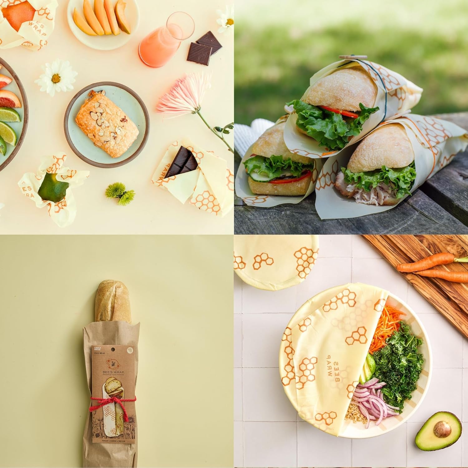 Beeswax Wraps for Food - Bread Wrap - Made in USA Reusable Bread Storage Bags - Organic & Eco-Friendly Alternative to Aluminum Foil, Sourdough Bags & Plastic Wrap, Honeycomb