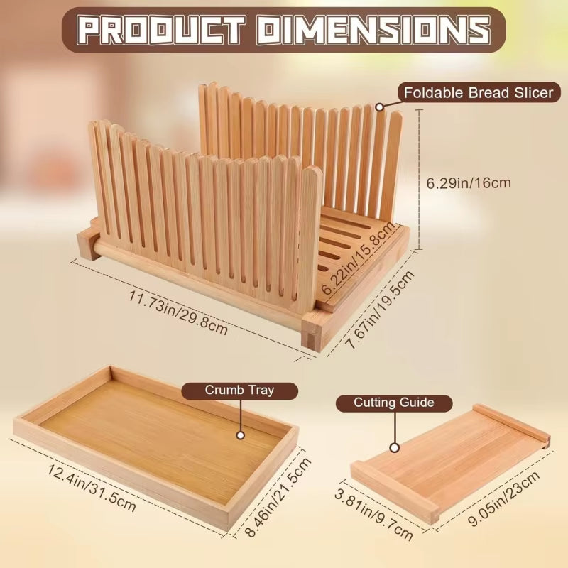 New Bamboo Bread Slicer Cutting Bread and Toast Slicer Adjustable Thickness with Tray for Holding Breadcrumbs Baking Supplies