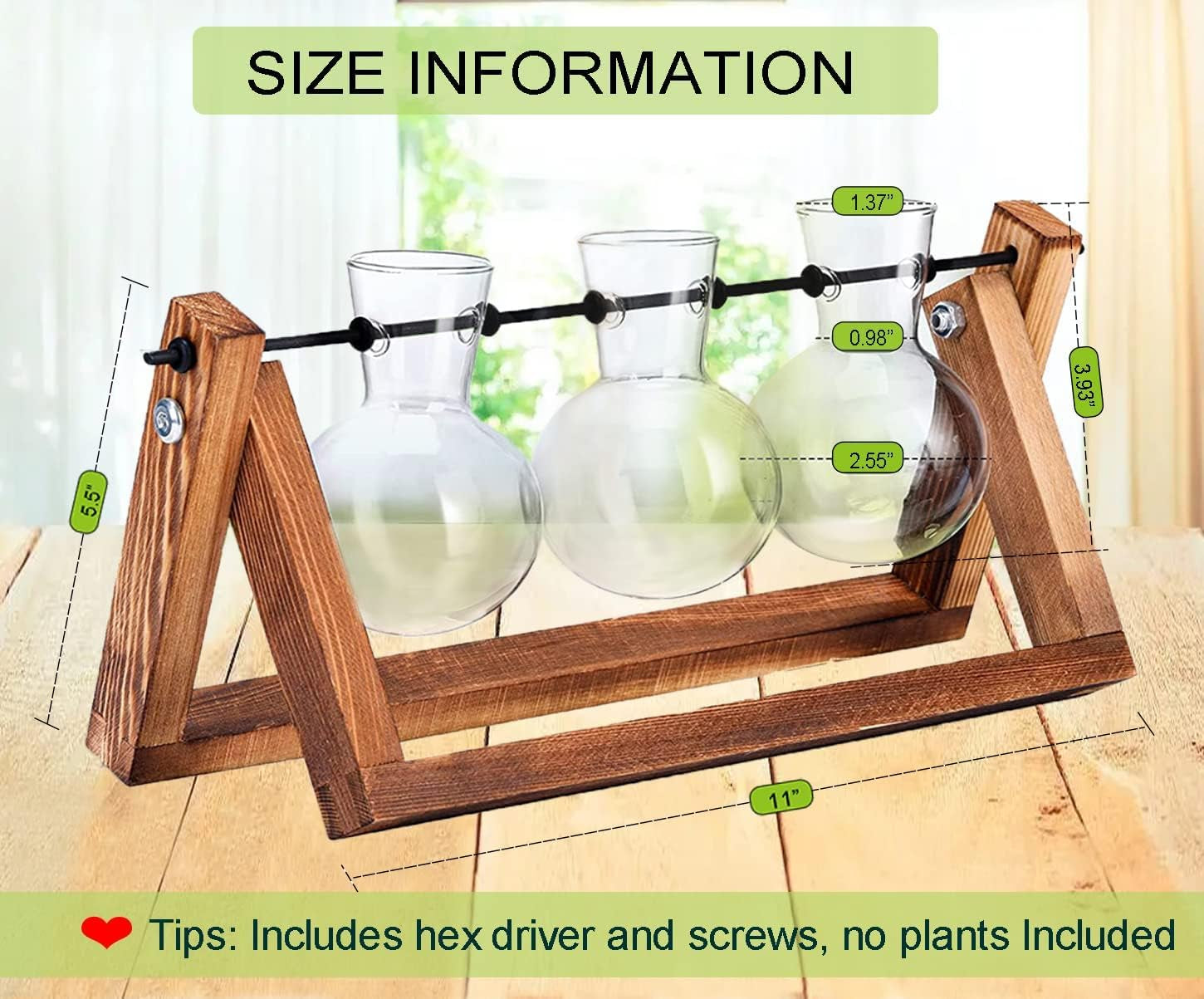 Plant Terrarium Propagation Station - 3 Glass Bulb Vases with Retro Wooden Stand Boho Desktop Planter for Hydroponics Home Garden Indoor Home Office Decor Unique Gifts for Women & Plant Lovers