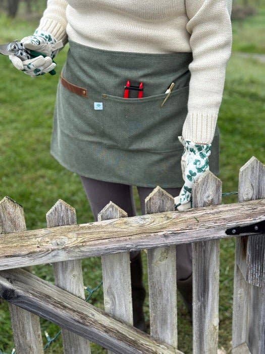 Hunter Green Waxed Canvas Half Apron with Real Leather Strap Made in USA!
