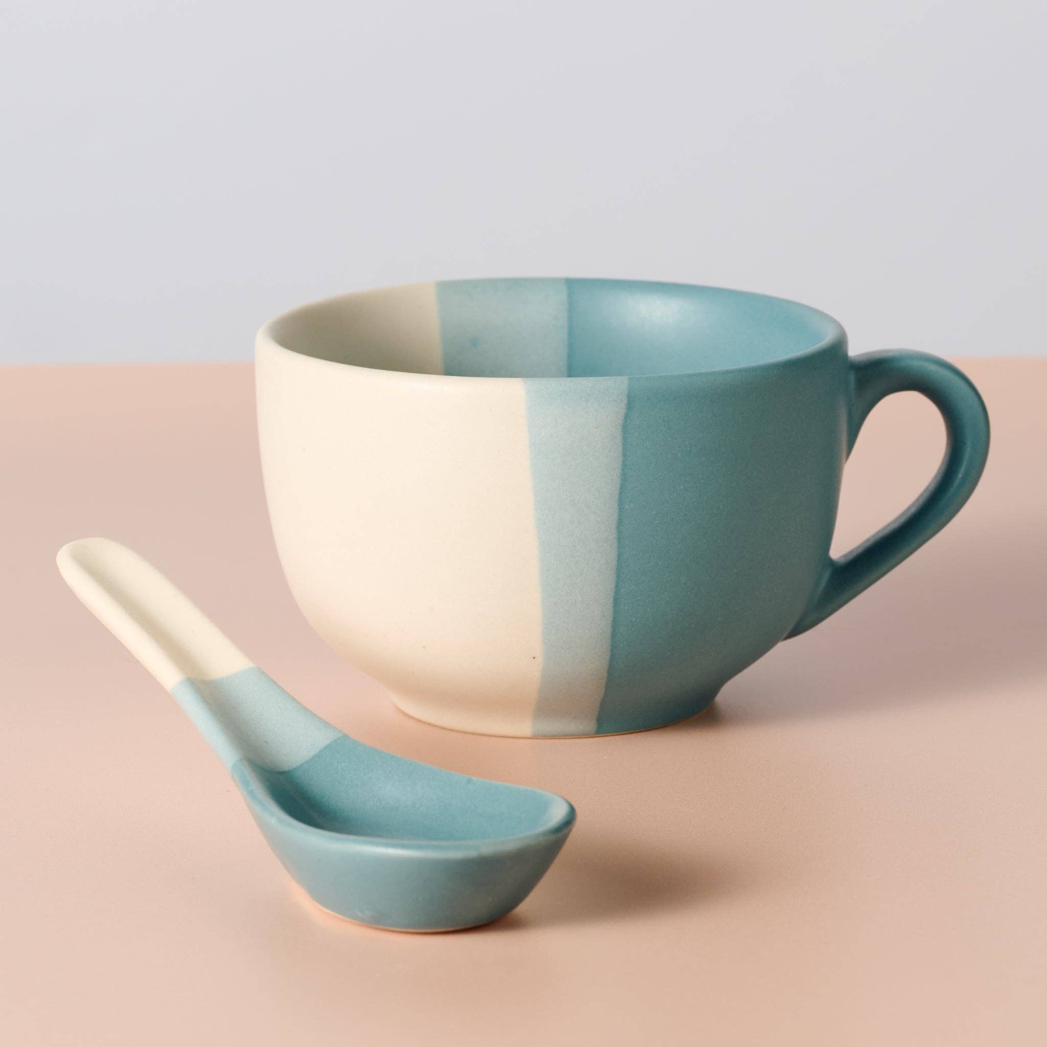 Pheeka Striped Stoneware Jumbo Mug with Spoon
