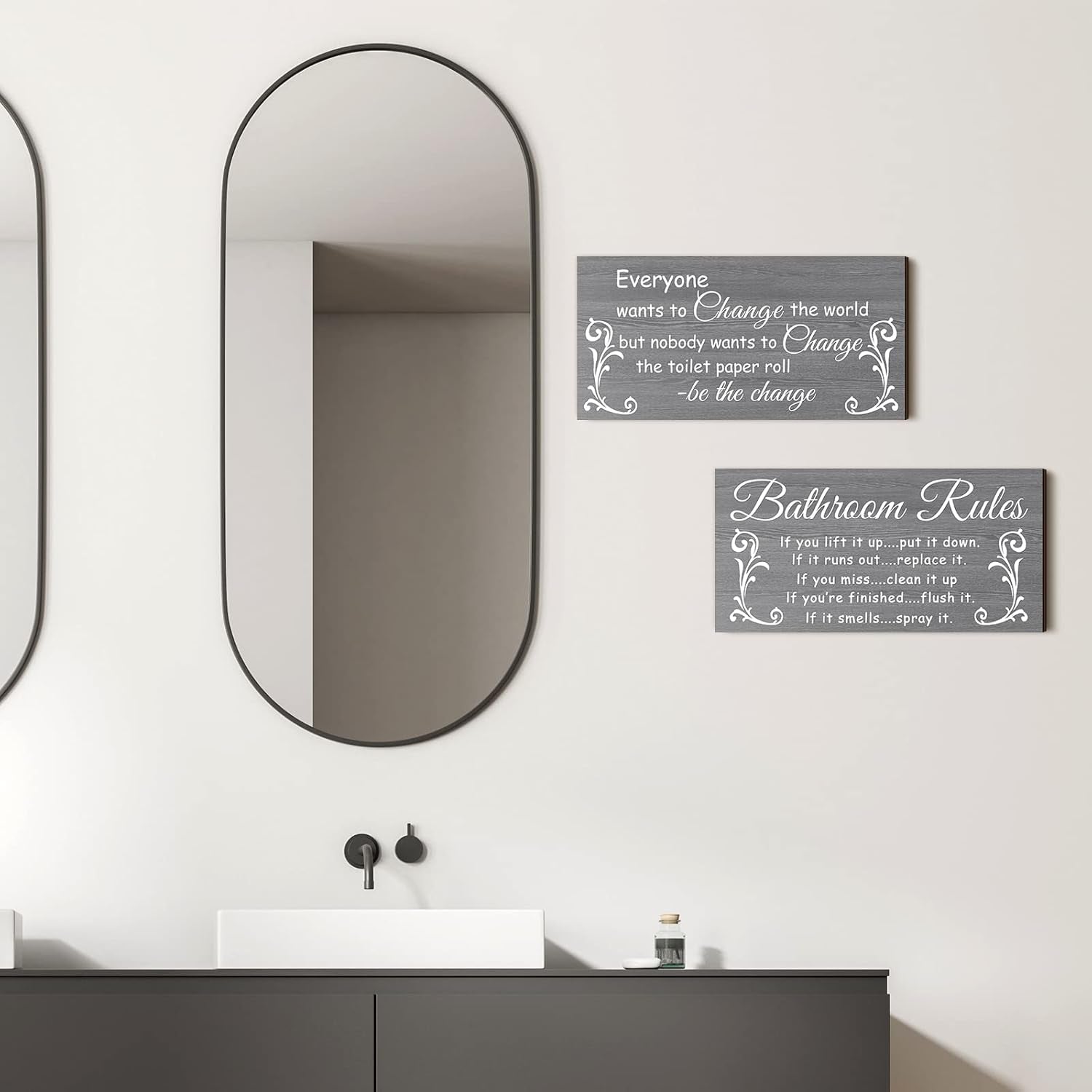 2 Pieces Funny Bathroom Signs Bathroom Wall Decor Toilet Wall Accessories Farmhouse Toilet Rustic Wooden Signs(Elegant Style)